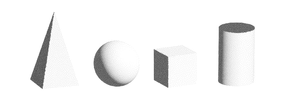 Dotwork 3D objects vector set. Grain texture