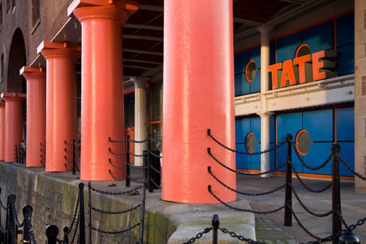 The Tate Art Galley in the Albert Dock in the city of Liverpool on Merseyside in the northwest of England.