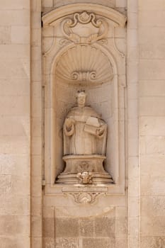 Martina Franca, Italy, Apulia - May 25, 2024: Decorative facade of Church of the Madonna del Carmine (Chiesa Parrocchiale della Madonna del Carmine)