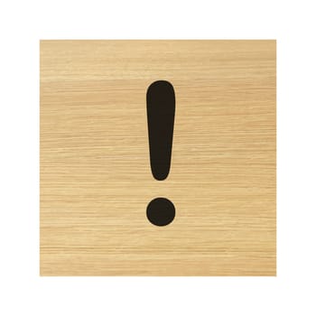 An exclamation mark point wood block on white with clipping path