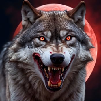 Bloodthirsty wolves howl at the red blood moon and spread terror