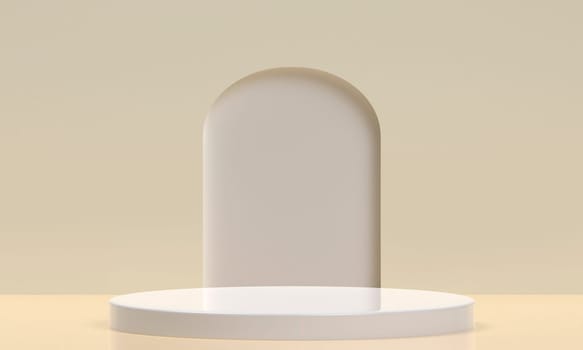 White product display podium in studio room, pastel beige color for display presentation
