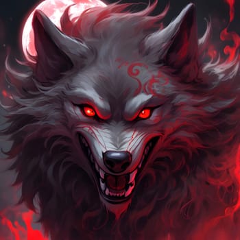 Bloodthirsty wolves howl at the red blood moon and spread terror
