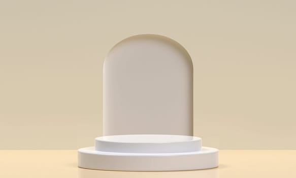 White product display podium in studio room, pastel beige color for display presentation
