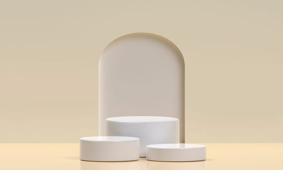 White product display podium in studio room, pastel beige color for display presentation