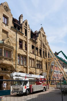 First rescue measures after a fire in the old town of Constance, Konstanz on Lake Constance, Bodensee on 25.07.2024