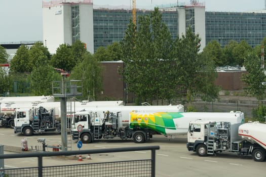 DUESSELDORF, NRW, GERMANY - JUNE 18, 2019: Tanker truck at an airport Dusseldorf