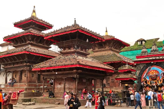 The buddhist temples at Durbar Square on a busy day, Kathmandu, Nepal 2022