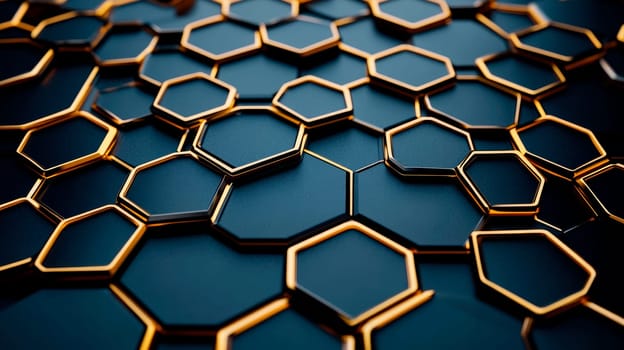 Abstract background of the hexagonal shapes pattern, carbon material with a yellow glowing light effects. AI generated