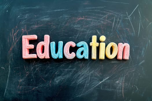 Word "Education"" on a black school blackboard. Back to school concept. AI generated"