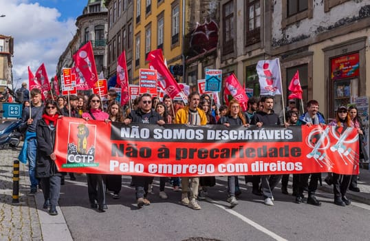 Porto, Portugal: May 1, 2024: Celebration and Protest of the May 1in Portugal, Labour Day, in Porto, Portugal