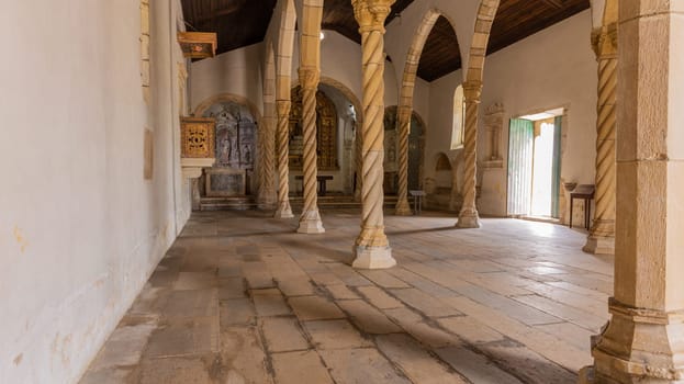 Montemor-o-Velho, Portugal, July 8, 2024: Church of Santa Maria da Alcacova at Montemor-o-Velho town in Portugal.