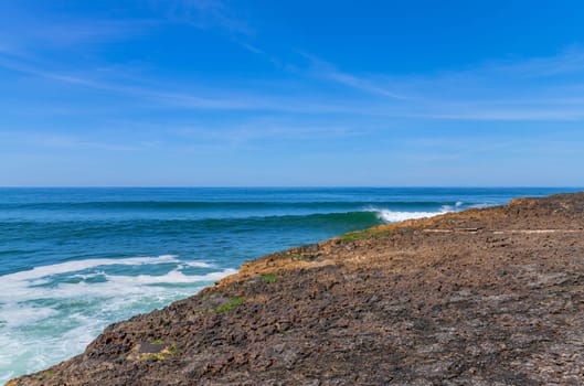 View of ocean waves and fantastic rocky coast in Ericeira, near Lisbon. Portugal