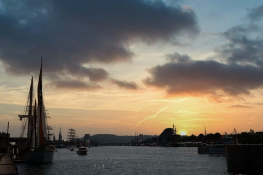 a Sailboat on the sunset, Seine river, Rouen