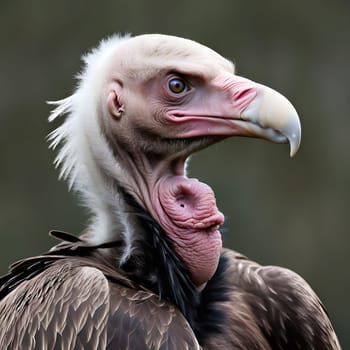 A group of vultures sits on the ground and looks for prey