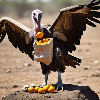 A group of vultures sits on the ground and looks for prey