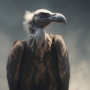 A group of vultures sits on the ground and looks for prey