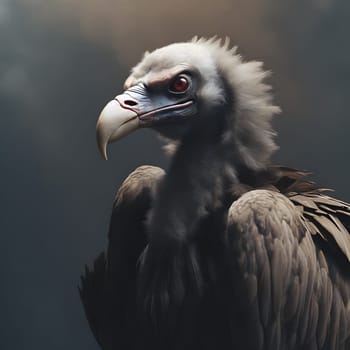 A group of vultures sits on the ground and looks for prey