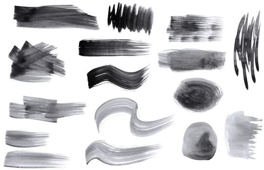 Watercolor brush stroke of black paint on isolated background