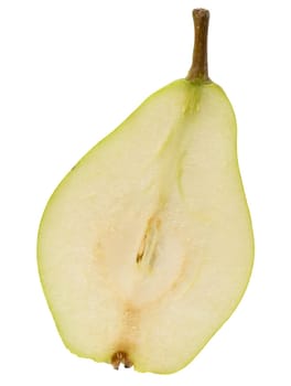 Half ripe green pear on isolated background, close up