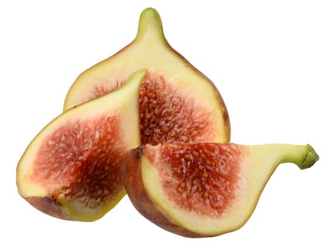 Pieces of ripe figs on isolated background, close up