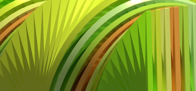 Abstract background with green and yellow curves, 3D rendering illustration