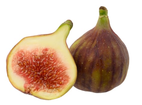 Whole and half ripe fig on isolated background, close up