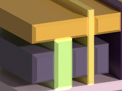 Intersecting multicolored blocks, 3D rendering illustration