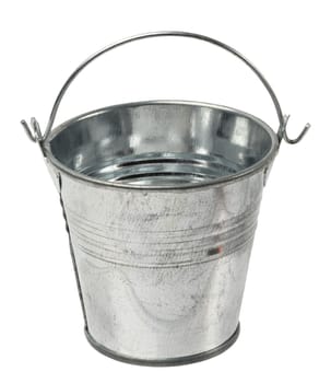 Empty aluminum bucket on isolated background