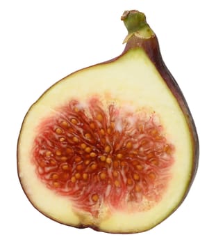 Half of a ripe fig on an isolated background, close up