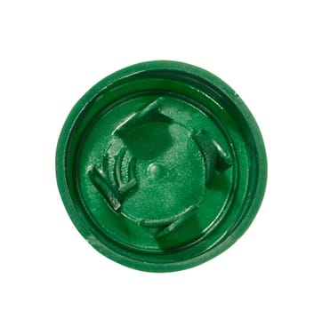 Green plastic lid from juice pack on isolated background, top view
