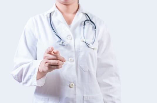 Unrecognizable doctor pointing at the camera. Doctor hands pointing at you isolated, Finger doctor pointing at you