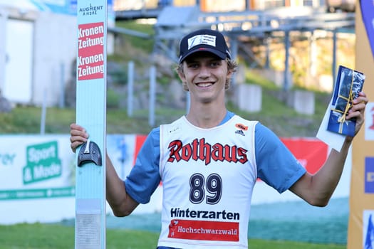 Hannes Landerer (SV Innsbruck Bergisel/Austria) had a good laugh after the opening victory at the FIS Cup Summer Ski Jumping Hinterzarten 2024