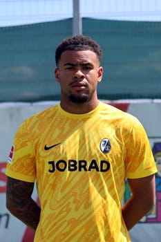 Goalkeeper Noah Atubolu (SC Freiburg) at the Media Day SC Freiburg 1st FBL season 2024/25