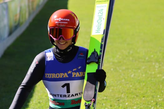 Katharina Schmid (SC Oberstdorf) jumps with start number one to the day's victory at the COC Cup Summer Ski Jumping Hinterzarten 2024