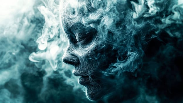 An illusory and dreamy portrait created by swirls of smoke. AI generated
