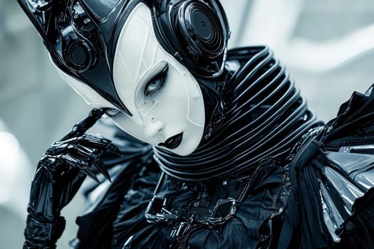 Picture of a futuristic young woman with a face mask. Futuristic fashion concept. AI generated