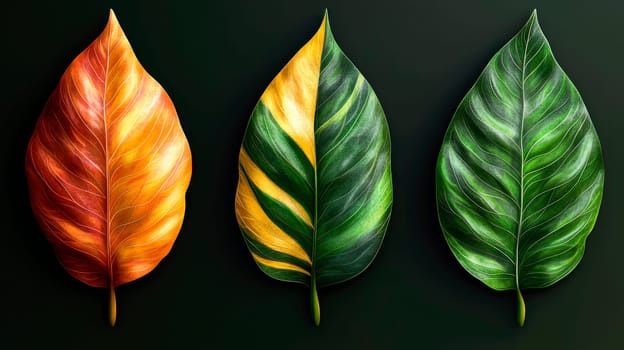 Set of beautiful and colorful tropical leaves. AI generated