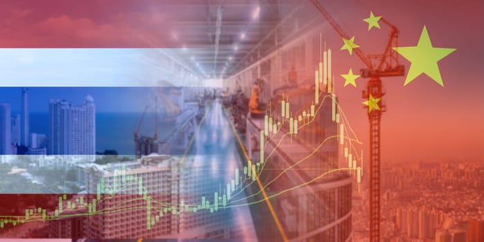 Thailand and China trade war, Thailand and China trade relations, Symbol of tariff trade war tax barrier between Thailand and China.