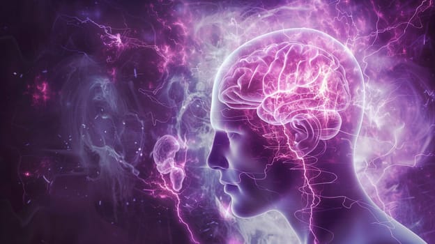 Epilepsy seizure, migraine headache attack, tumor, psychological pressure and stress, mind with burnout or trauma, human brain