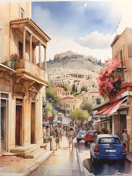 Athens city Greece watercolor art