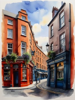 Dublin city Ireland watercolor art