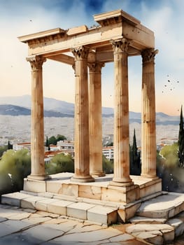 Athens city Greece watercolor art