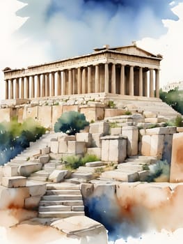 Athens city Greece watercolor art