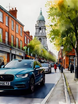 Dublin city Ireland watercolor art