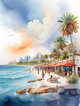 Cancun city Mexico watercolor art