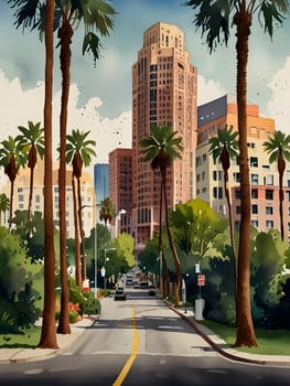 Los Angeles city watercolor art
