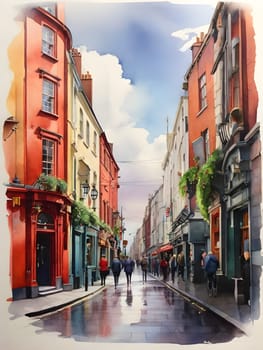 Dublin city Ireland watercolor art