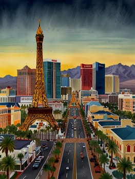 Las Vegas city Nevada watercolor art