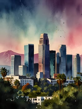 Los Angeles city watercolor art